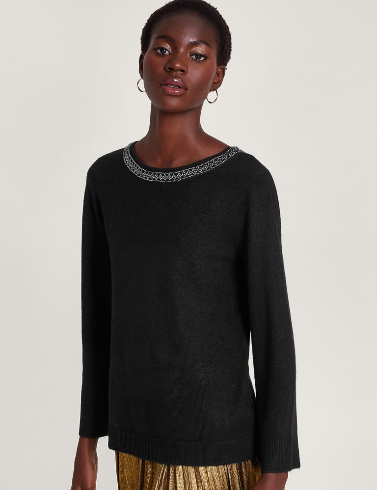 Sweater with deals embellished neckline