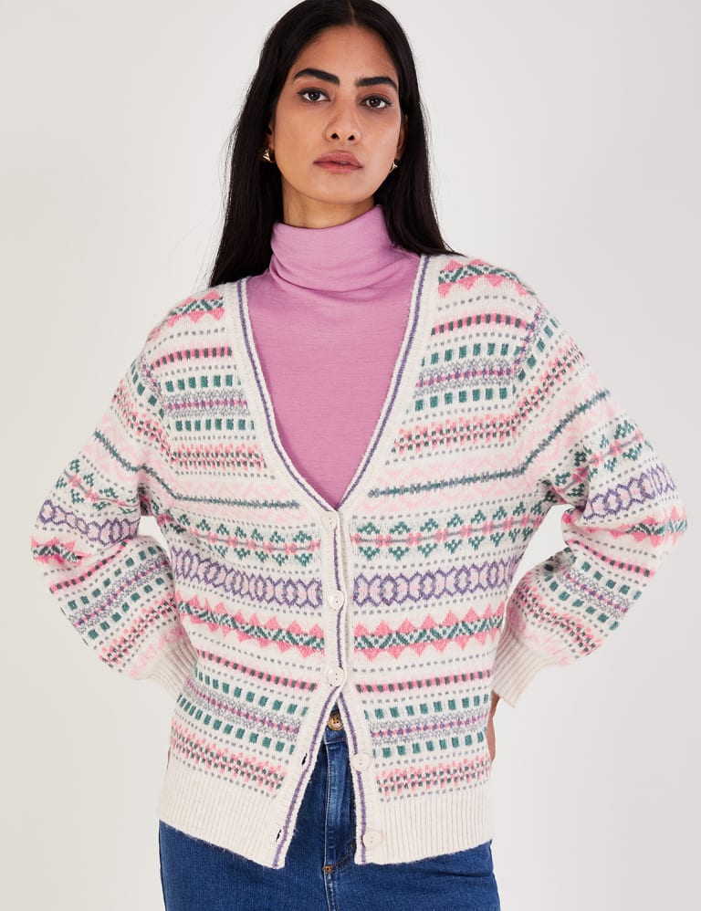 Recycled Blend Fair Isle V Neck Cardigan Monsoon M S