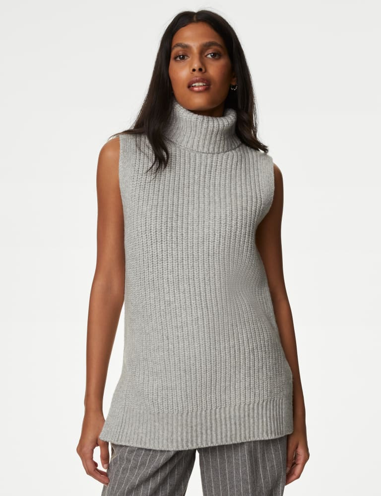 Recycled Blend Ribbed Roll Neck Knitted Vest | M&S Collection | M&S