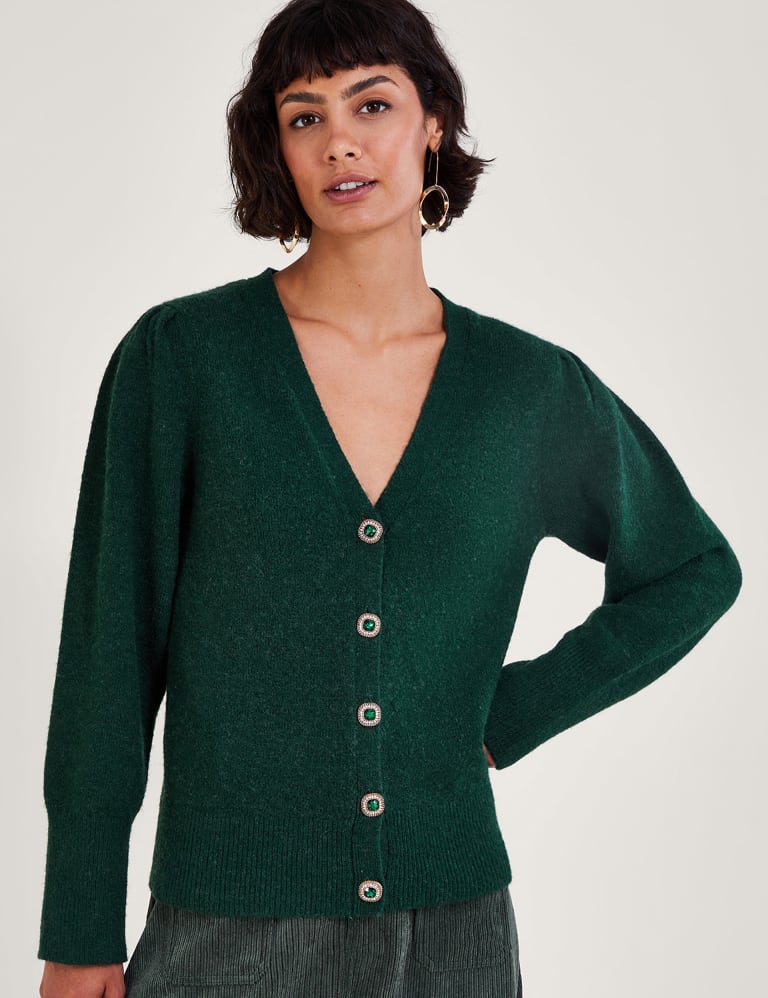 Recycled Blend V Neck Button Front Cardigan Monsoon M S