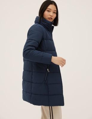 navy funnel neck coat women's