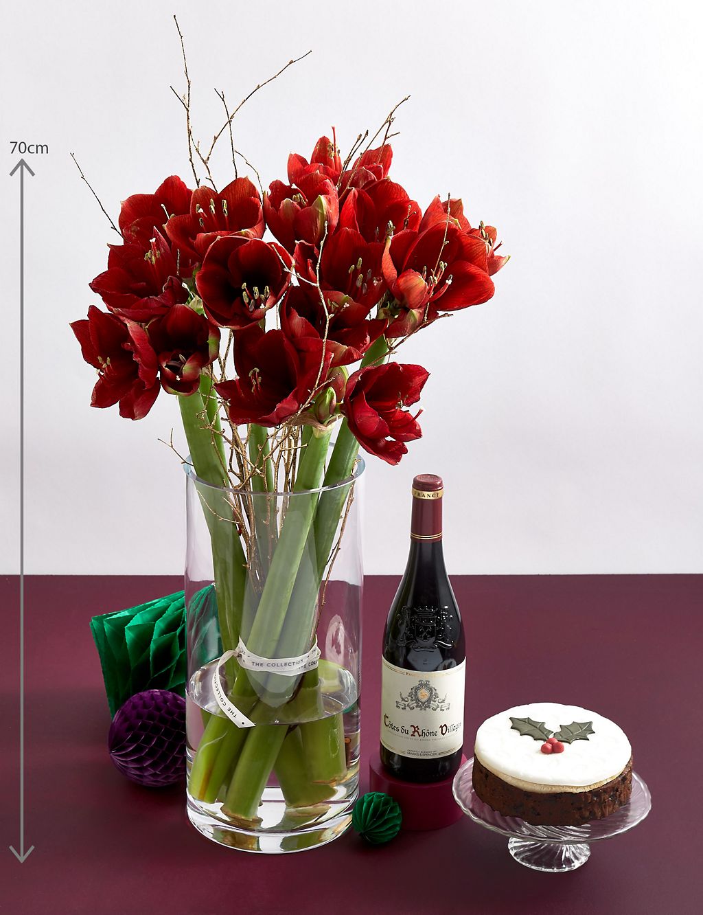 Red Amaryllis, Christmas Cake & Red Wine Festive Gift Selection 4 of 4