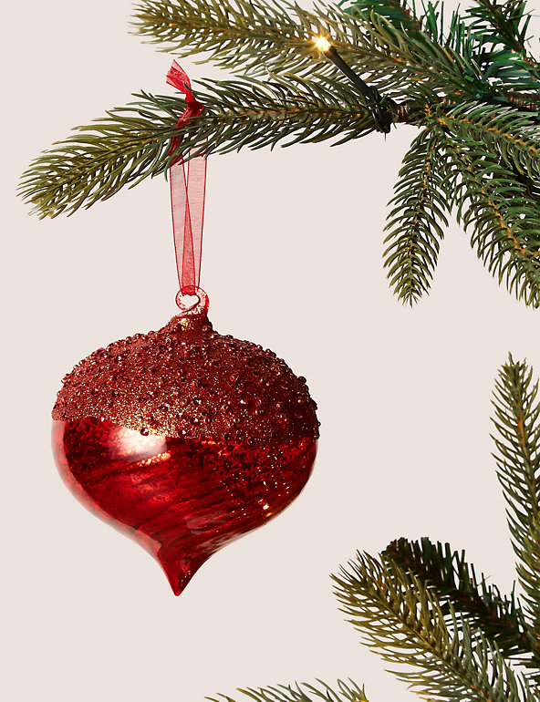 Red Beaded Onion Christmas Bauble Image 1 of 2