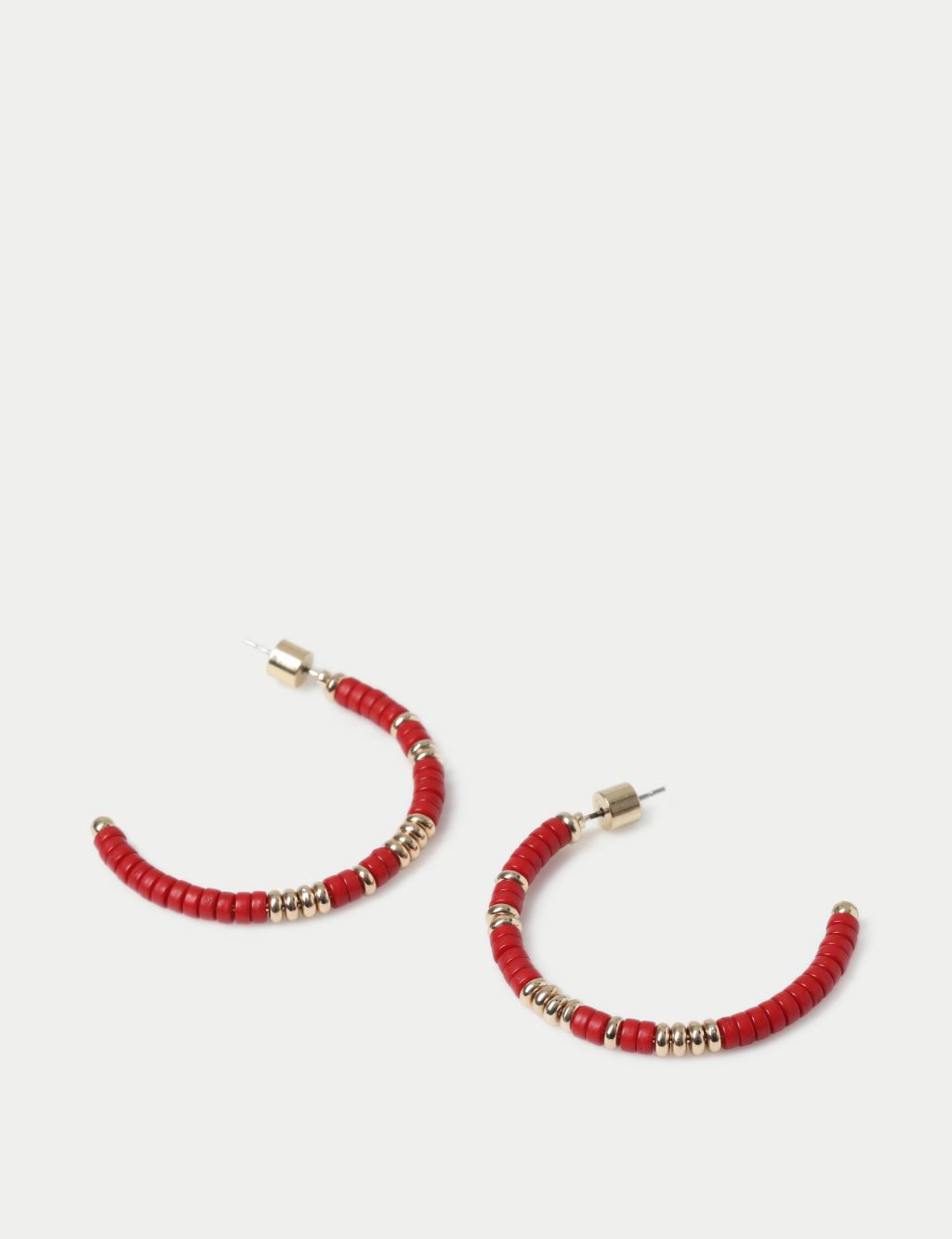 Red Circular Beaded Open Hoop Earrings 2 of 3