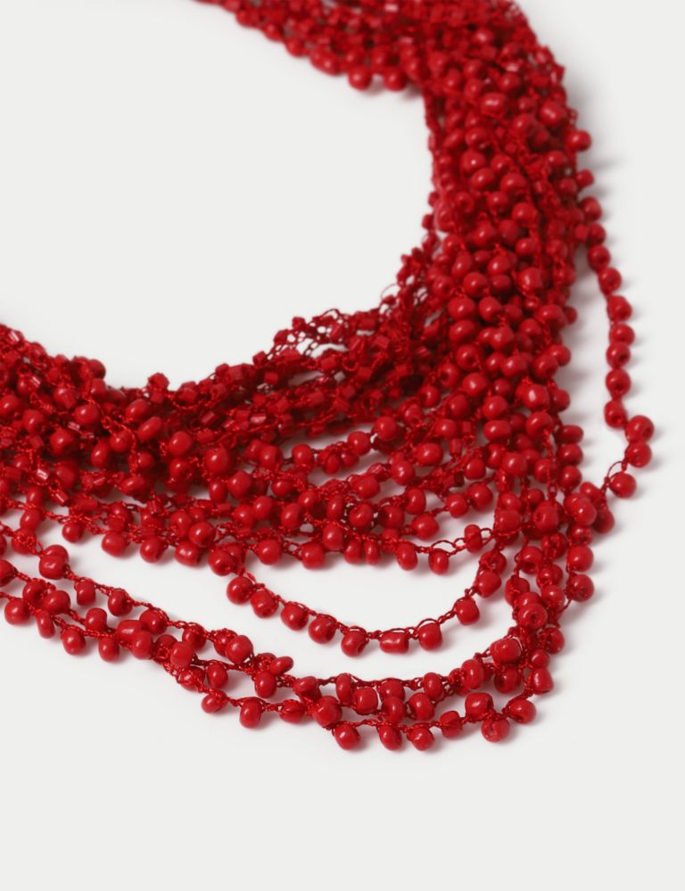 Red Long Multirow Beaded Necklace 2 of 2