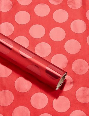 Red Satin Foil 7m Christmas Wrapping Paper Image 1 of 2