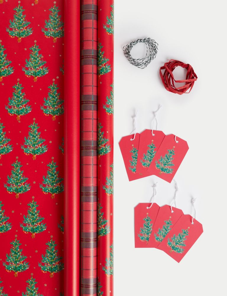 Red Tartan 6M Christmas Gift Wrap & Accessories Pack