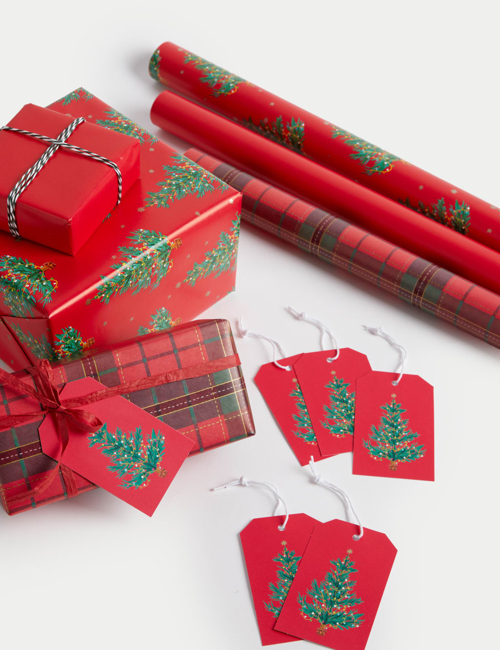 Red Tartan 6M Christmas Gift Wrap & Accessories Pack M&S