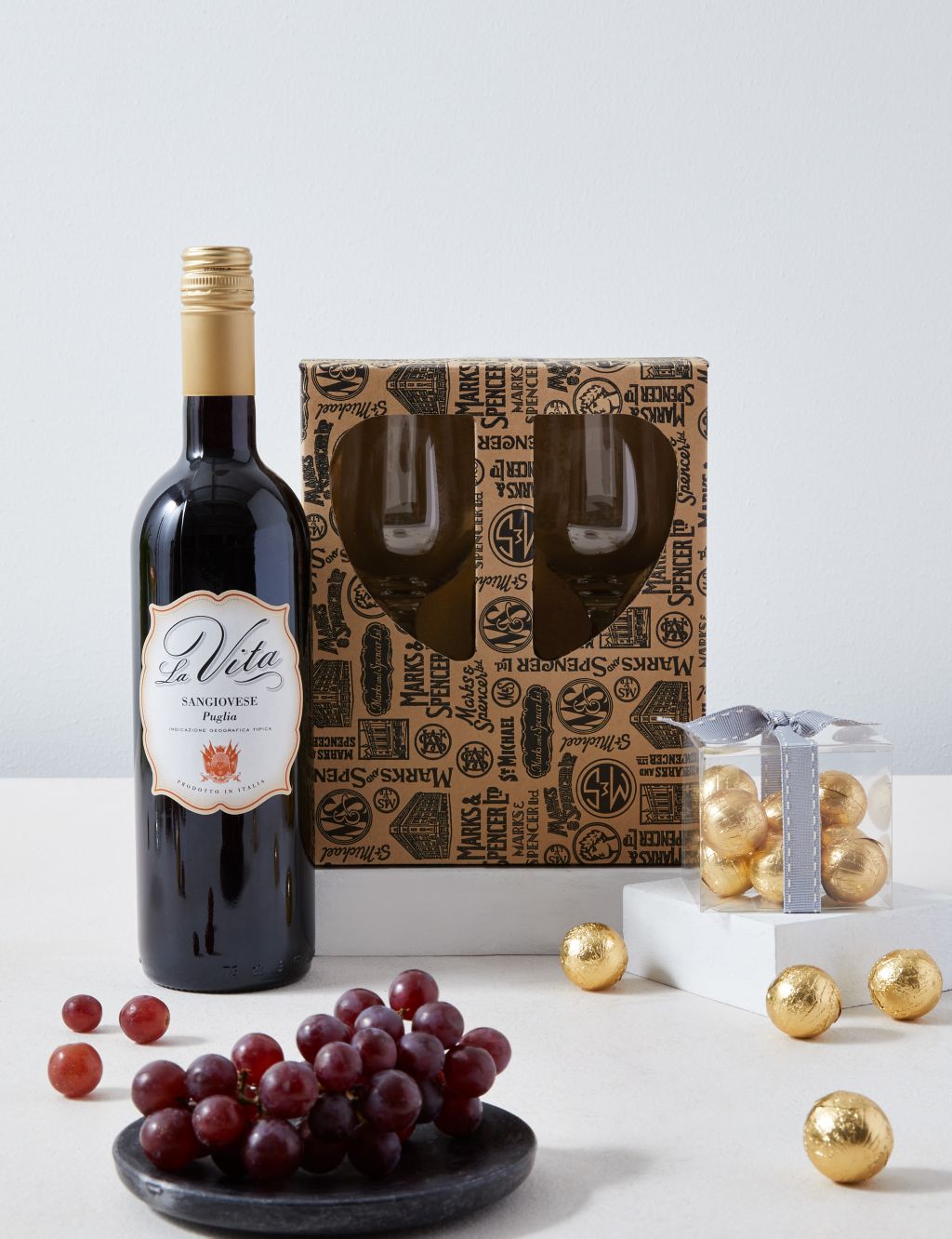 Red Wine, Chocolates and Glasses Gift Set 3 of 4