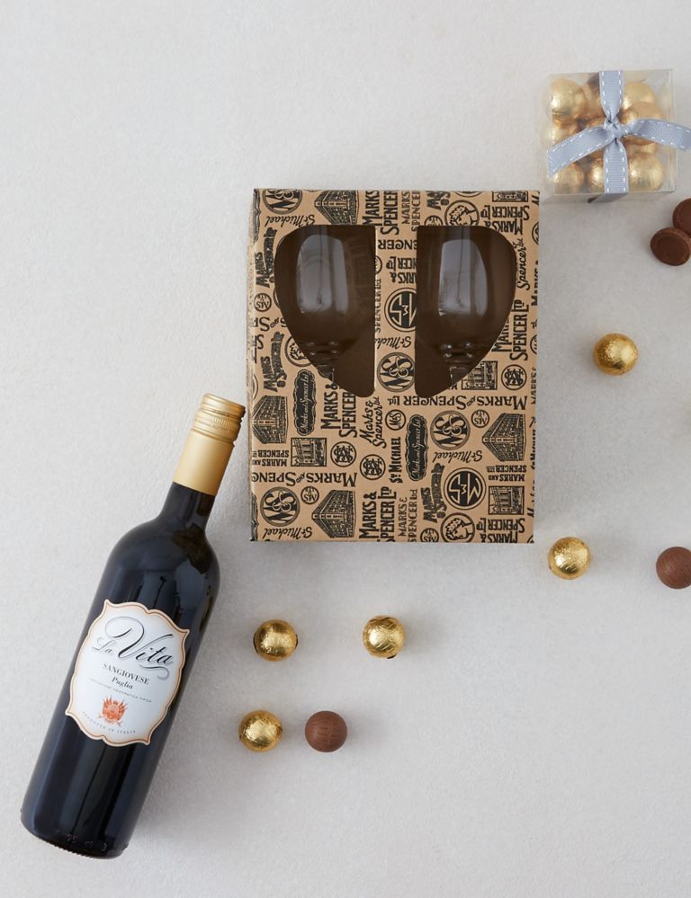 Red Wine, Chocolates and Glasses Gift Set 2 of 4