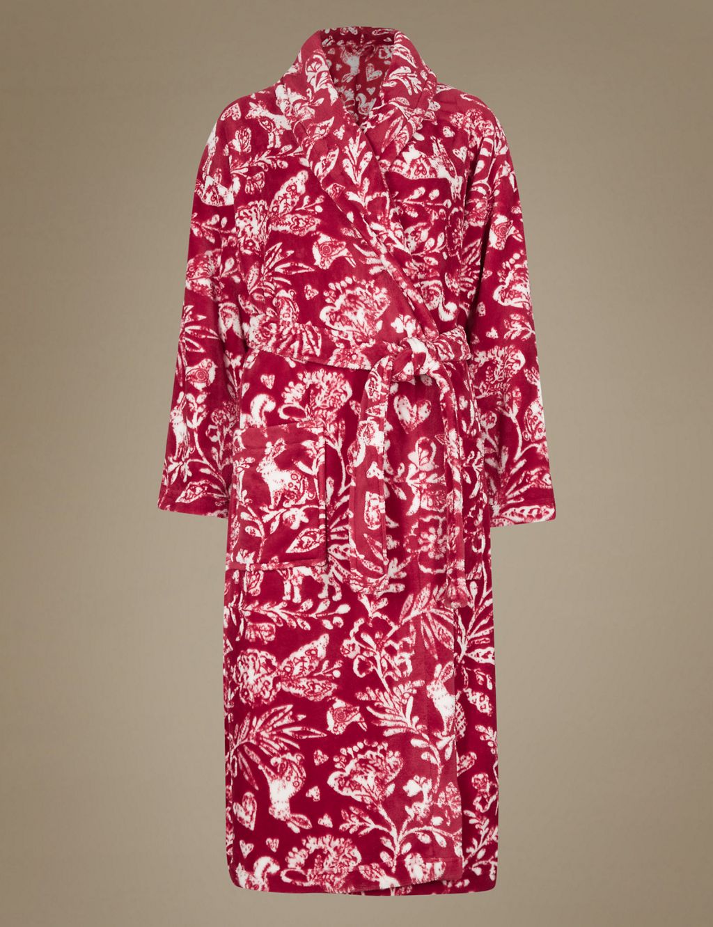 Red Woodland Print Shimmer Dressing Gown 1 of 7