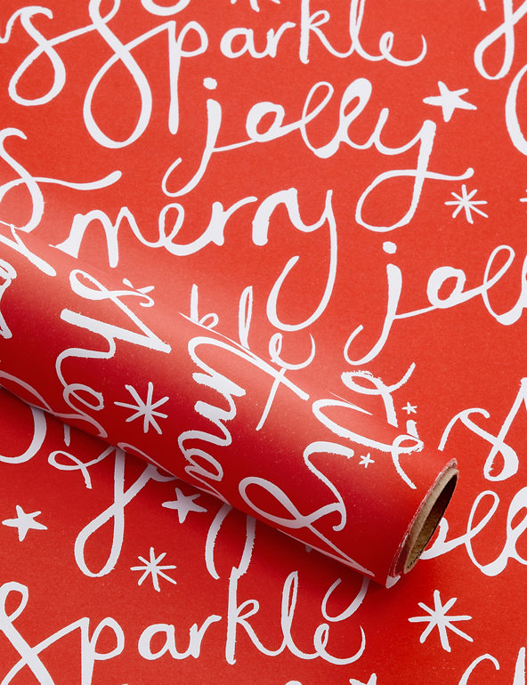 Red and White Text Roll Wrapping Paper Image 1 of 2