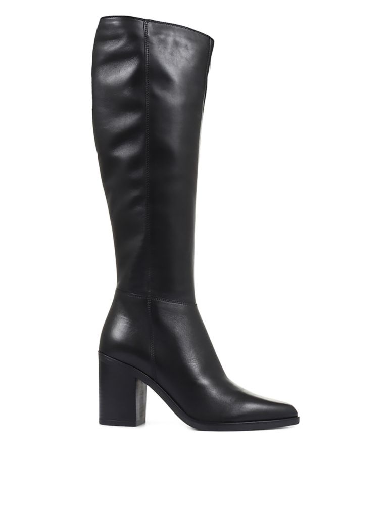 Regular Calf Leather Block Heel Pointed Knee High Boots 4 of 7