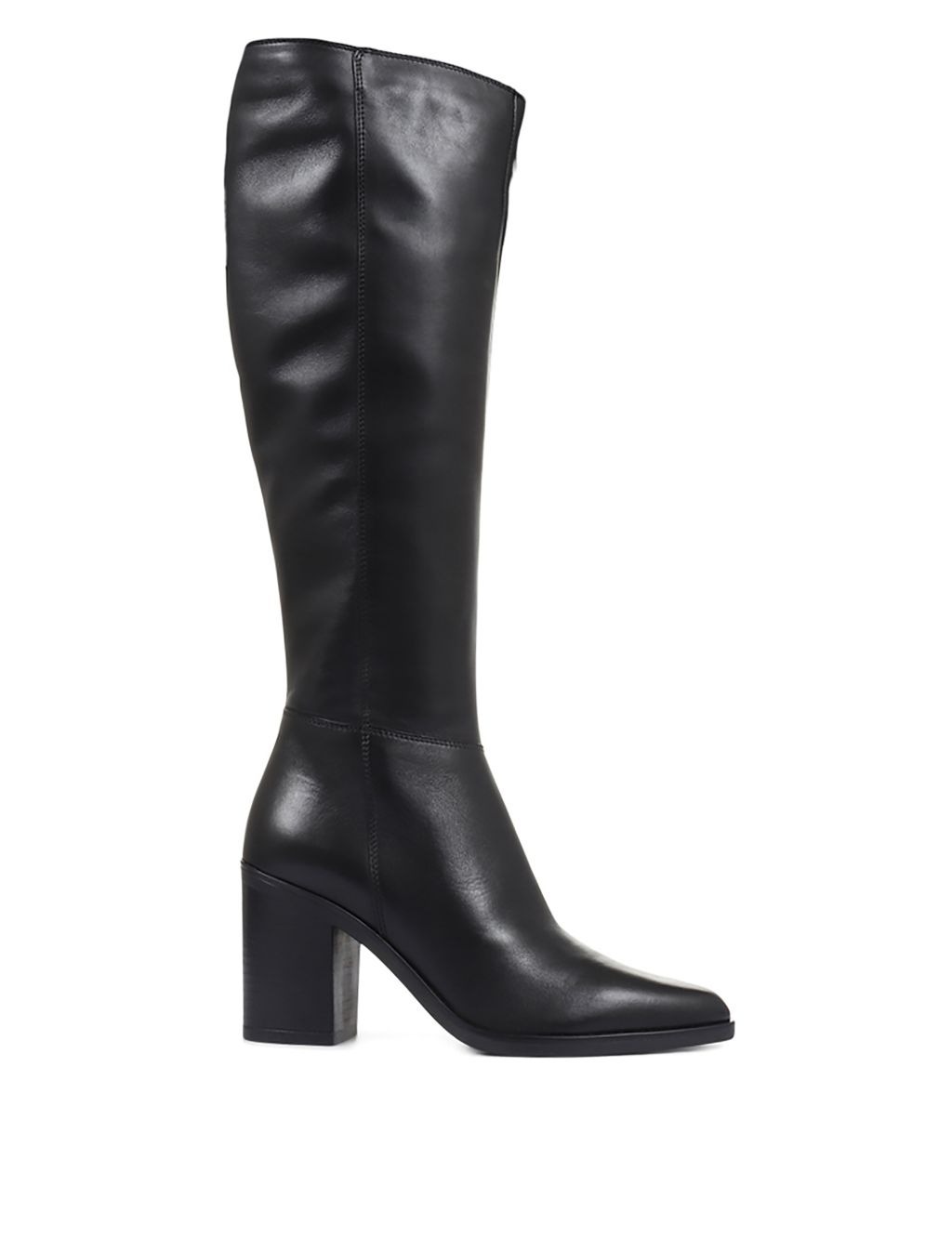 Regular Calf Leather Block Heel Pointed Knee High Boots | Jones ...