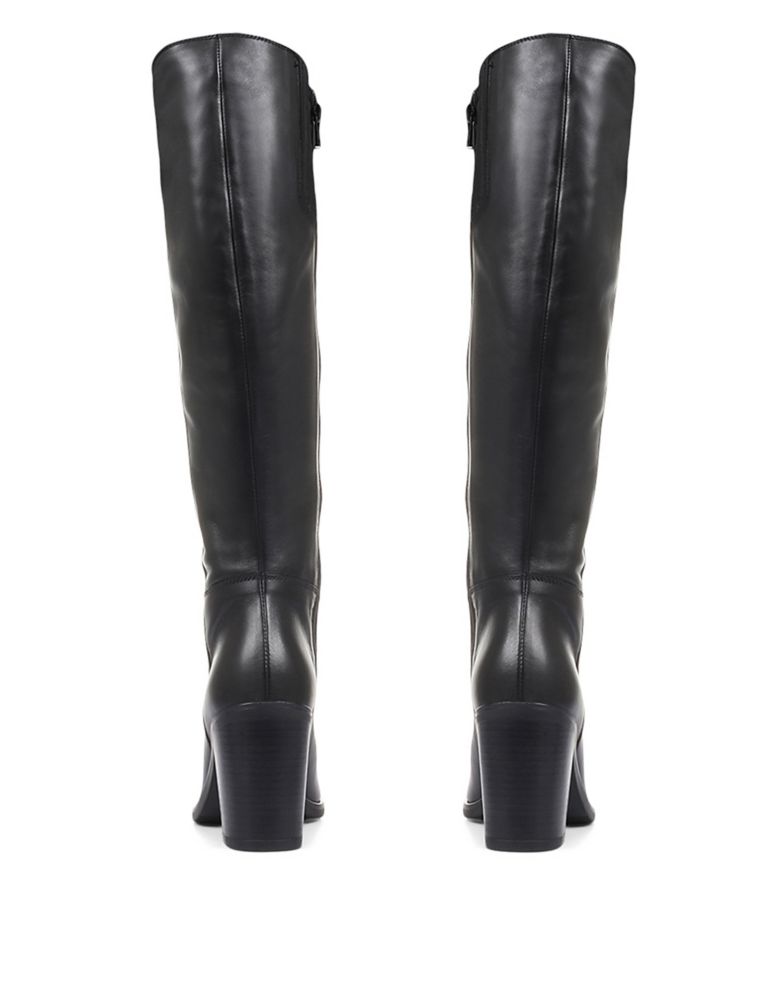 Regular Calf Leather Block Heel Pointed Knee High Boots 5 of 7