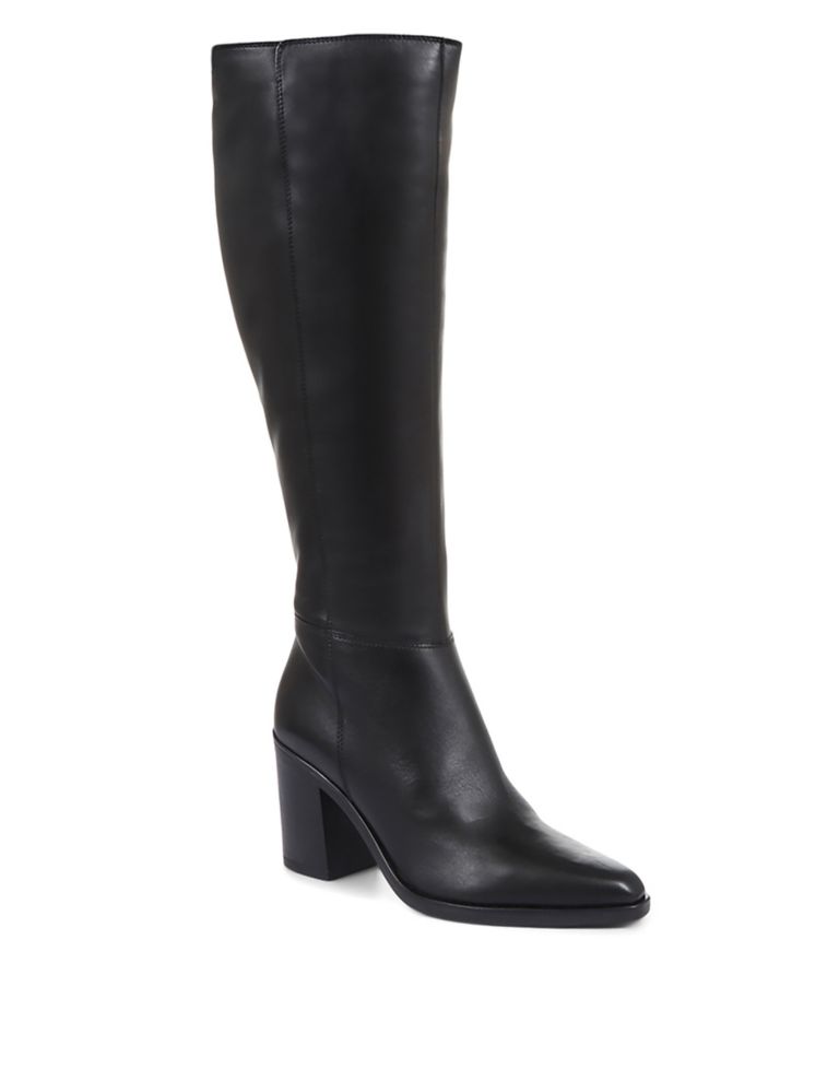 Regular Calf Leather Block Heel Pointed Knee High Boots 3 of 7