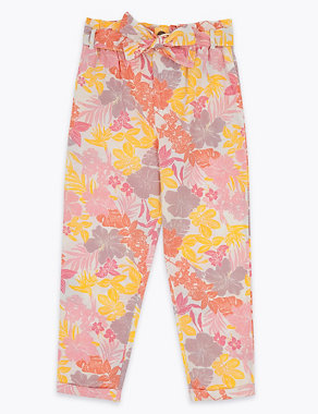 Regular Cotton Rich Floral Trousers (6-16 Yrs) Image 2 of 5