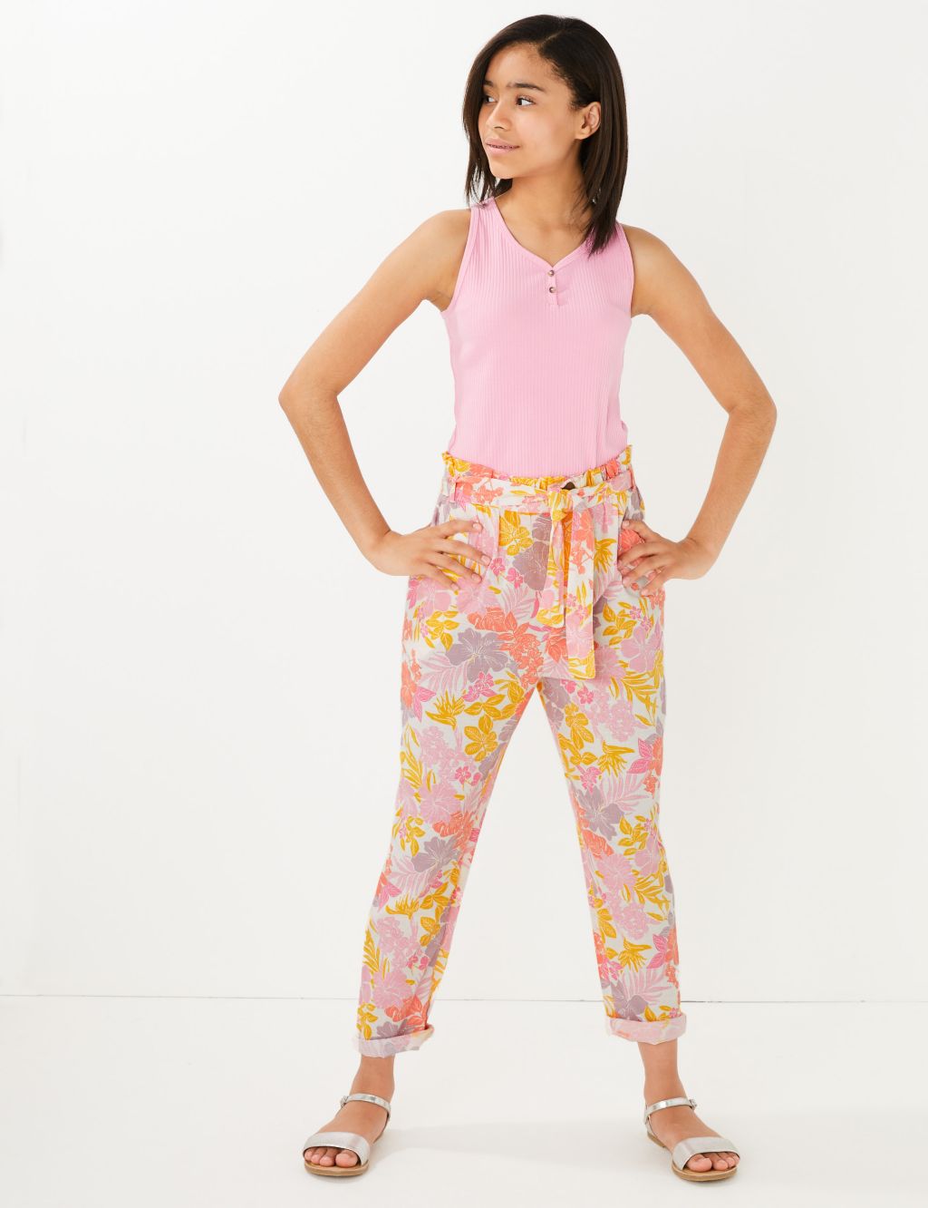 Regular Cotton Rich Floral Trousers (6-16 Yrs) 3 of 5
