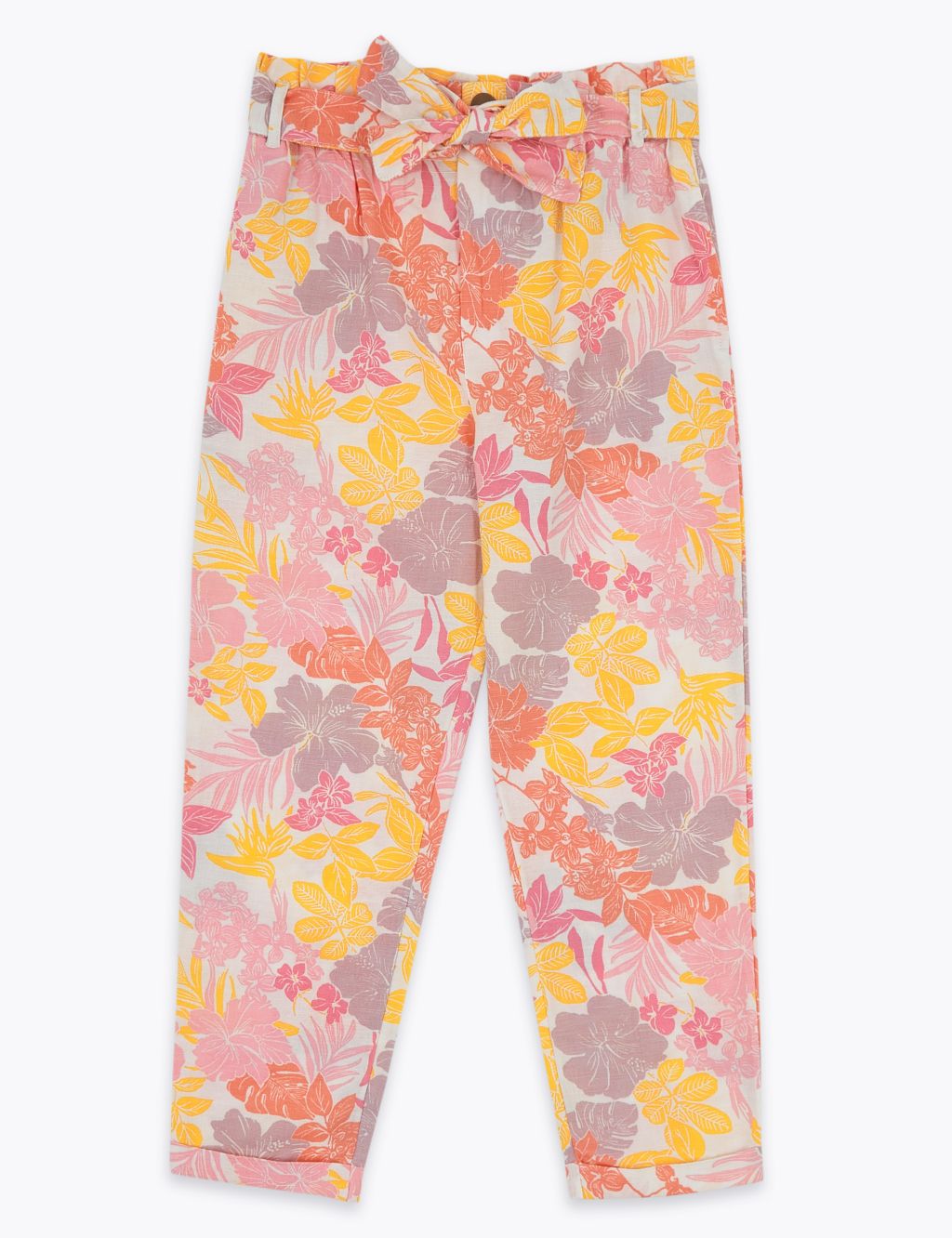 Regular Cotton Rich Floral Trousers (6-16 Yrs) 1 of 5