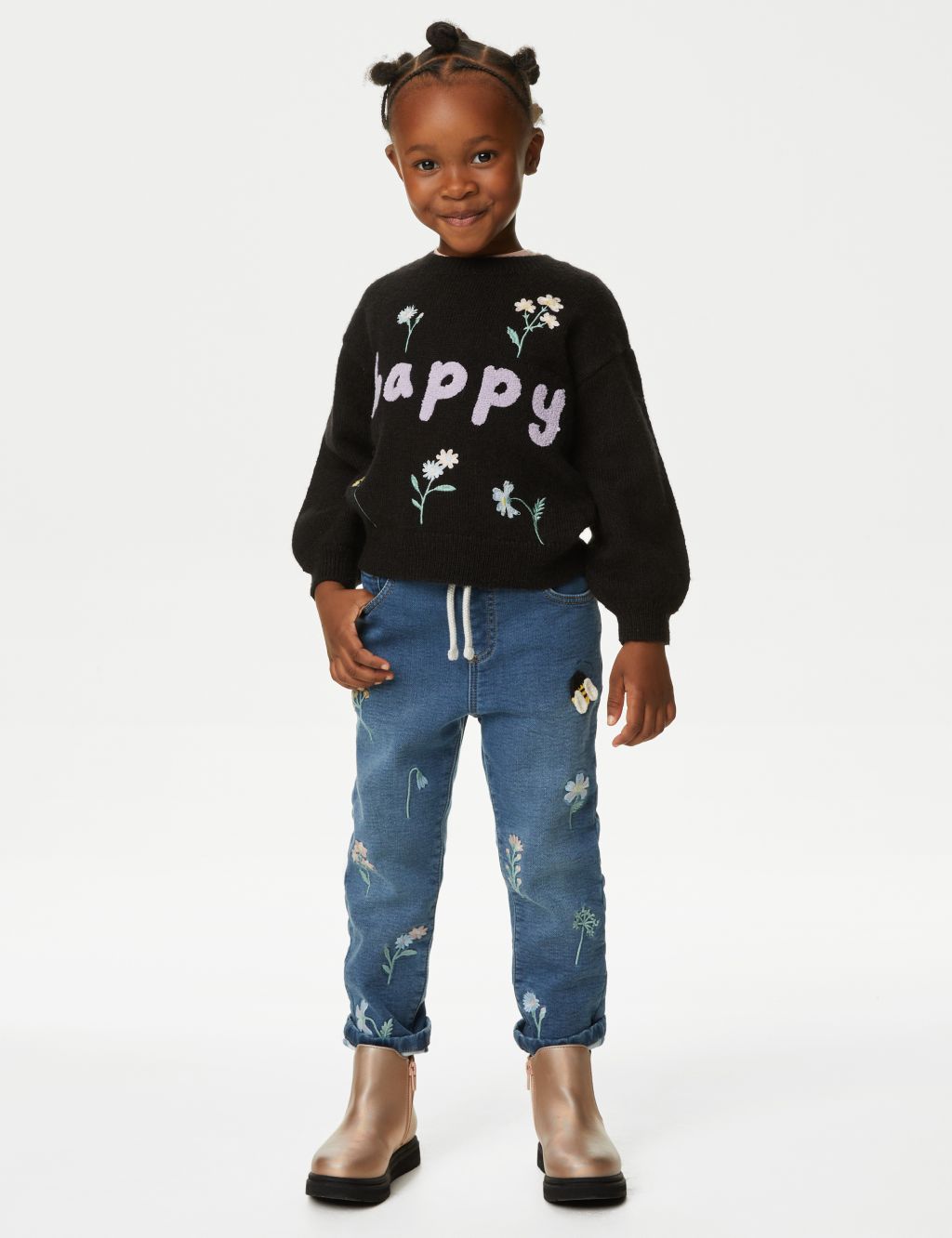 Regular Embroidered Elasticated Waist Jeans (2-8 Yrs) | M&S Collection ...