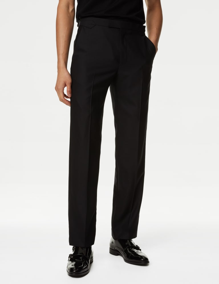 Regular Fit British Pure Wool Tuxedo Trousers 1 of 9