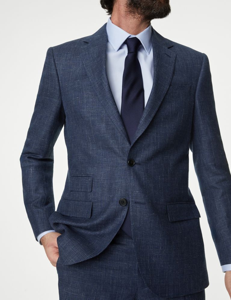 Regular Fit British Wool Linen Blend Check Suit Jacket 3 of 6