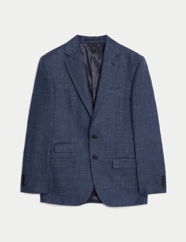 Regular Fit British Wool Linen Blend Check Suit Jacket 2 of 6