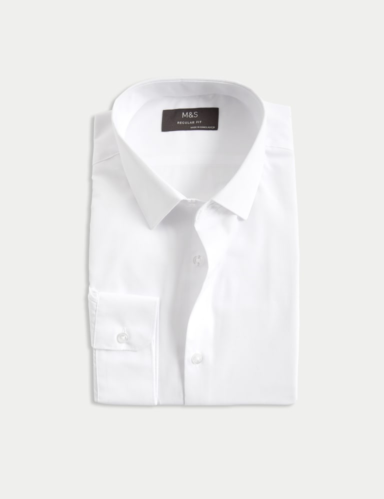 Women's White Fitted Cotton Stretch Shirt - Single Cuffs