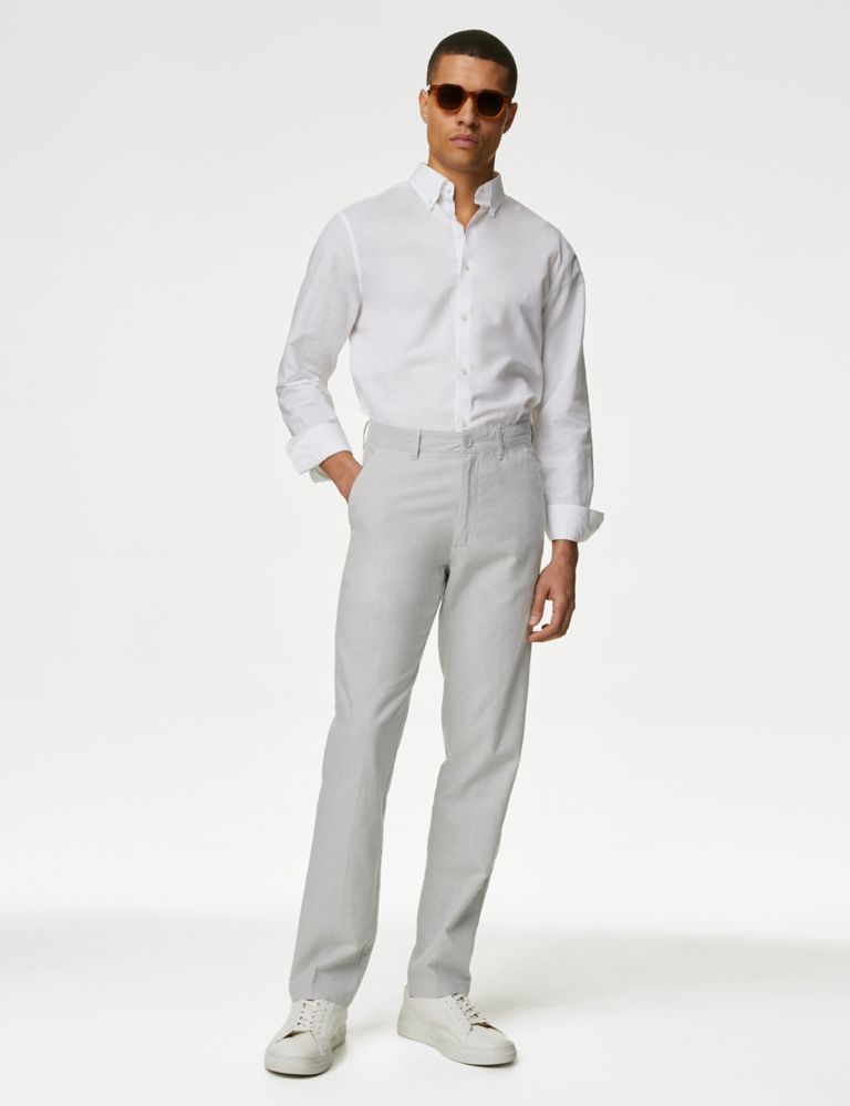 Regular Fit Linen Blend Chambray Stretch Chinos 3 of 6