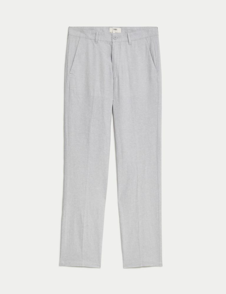Regular Fit Linen Blend Chambray Stretch Chinos 2 of 6