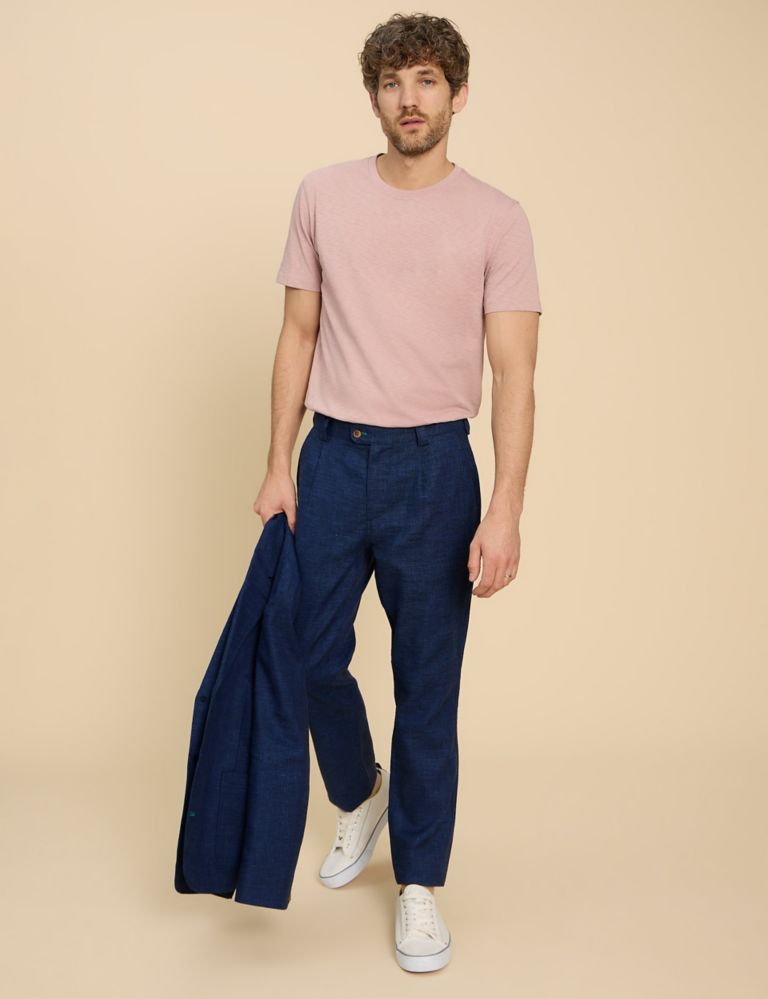 Regular Fit Linen Rich Single Pleat Trousers 1 of 6