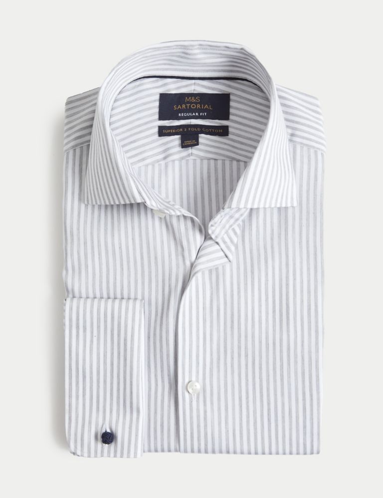 Regular Fit Luxury Cotton Double Cuff Striped Shirt 1 of 9