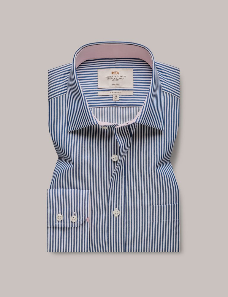 Regular Fit Non Iron Pure Cotton Striped Shirt 1 of 3