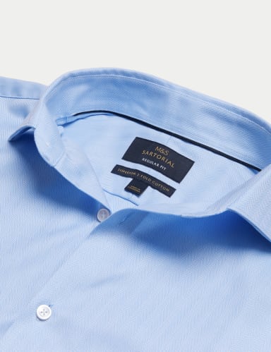 Regular Fit Pure Cotton Herringbone Shirt 10 of 11
