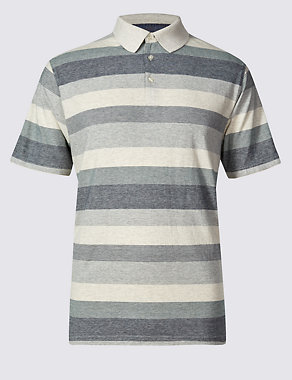 Regular Fit Pure Cotton Striped Polo Shirt Image 2 of 3