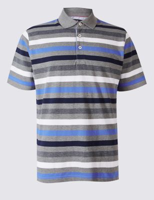 Regular Fit Pure Cotton Striped Polo Shirt Image 2 of 4