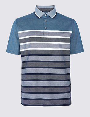 Regular Fit Pure Cotton Striped Polo Shirt Image 2 of 5