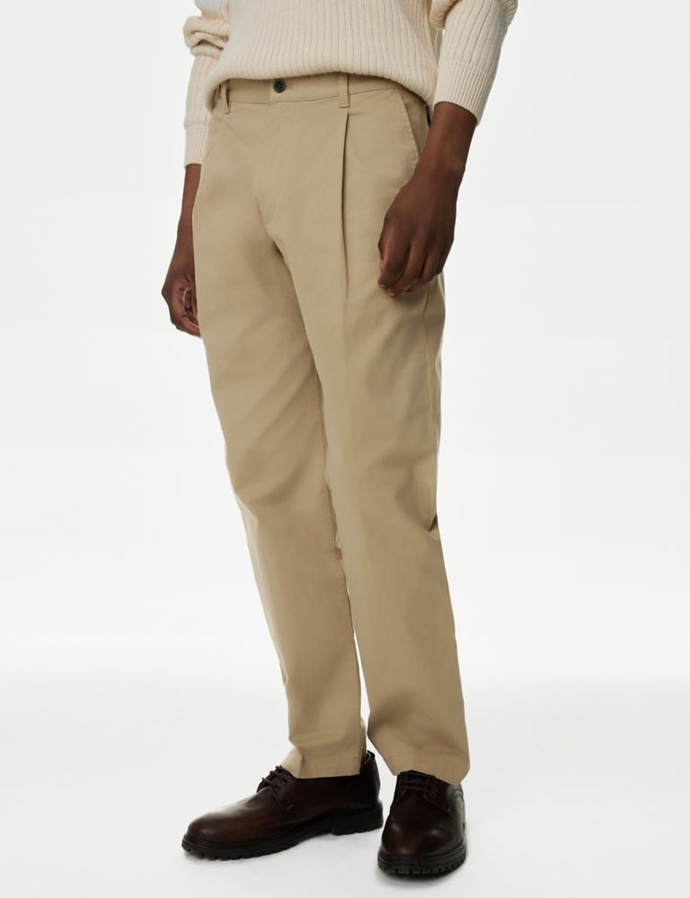 Regular Fit Single Pleat Stretch Chinos 1 of 5