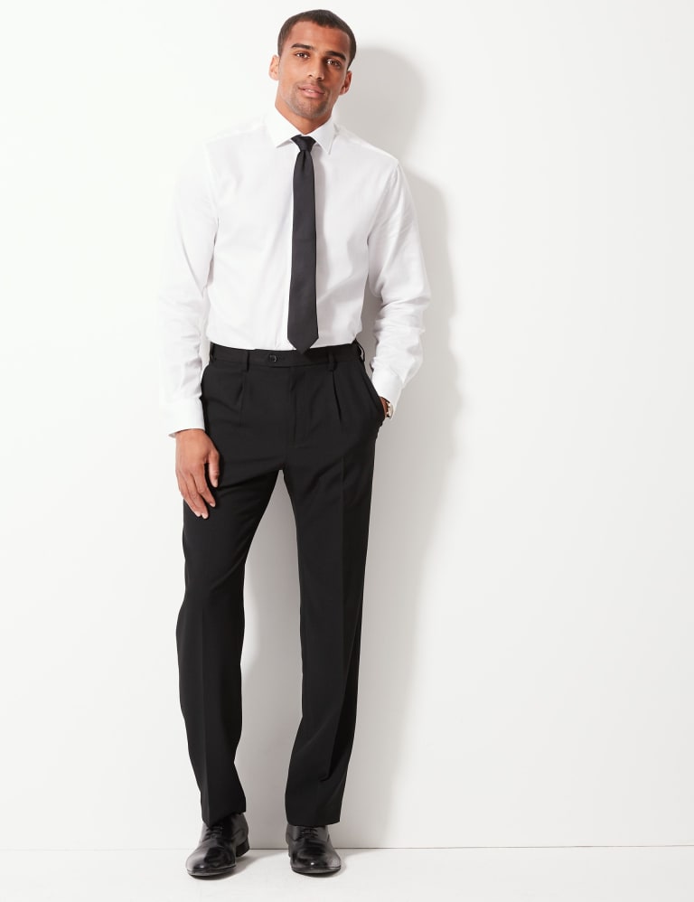 STRAIGHT FIT PLEATED PANTS - Black