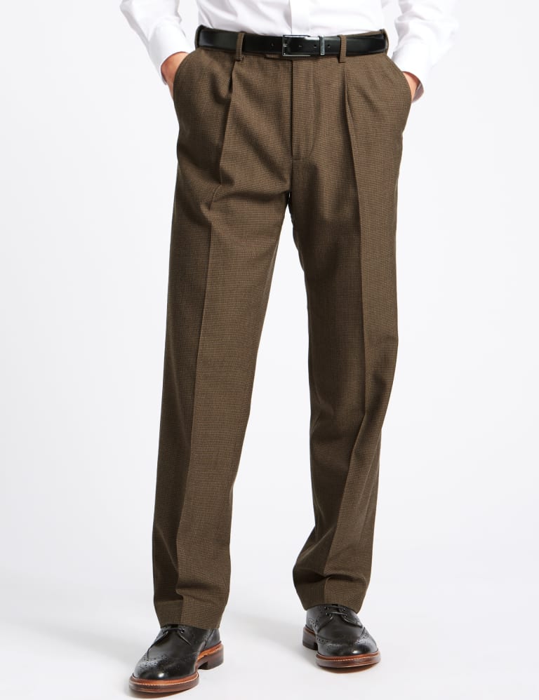 Regular Fit Wool Blend Single Pleated Trousers 1 of 4