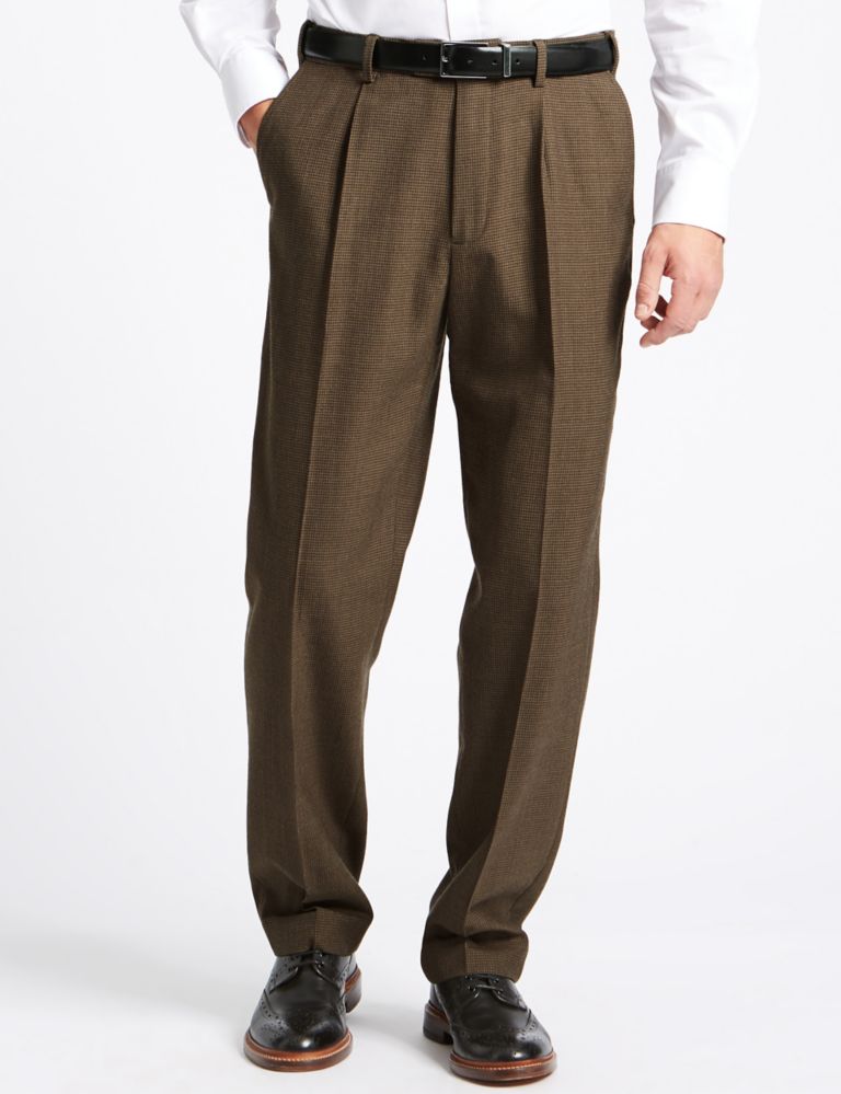 Regular Fit Wool Blend Single Pleated Trousers 3 of 4