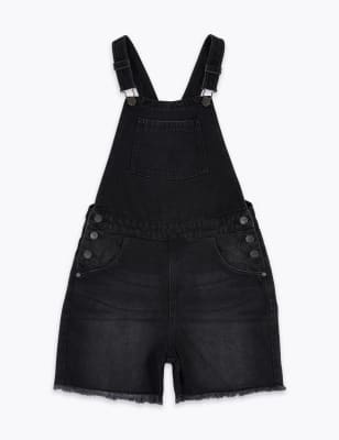 black denim short dungarees