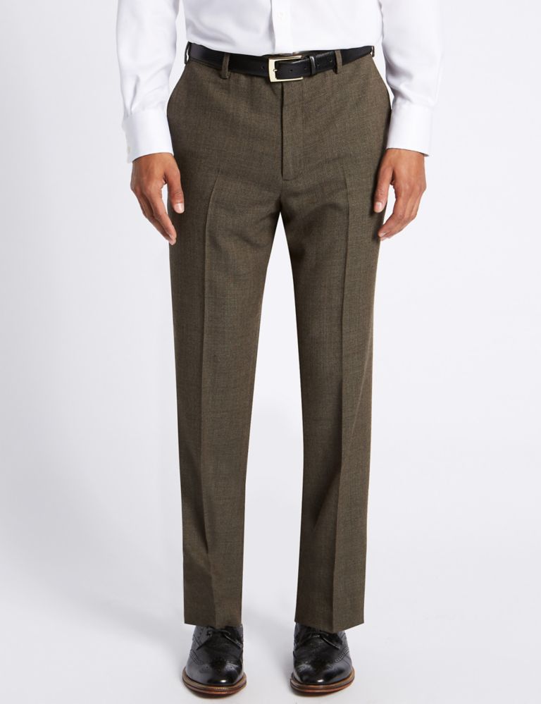 Regular Wool Blend Flat Front Trousers 1 of 5