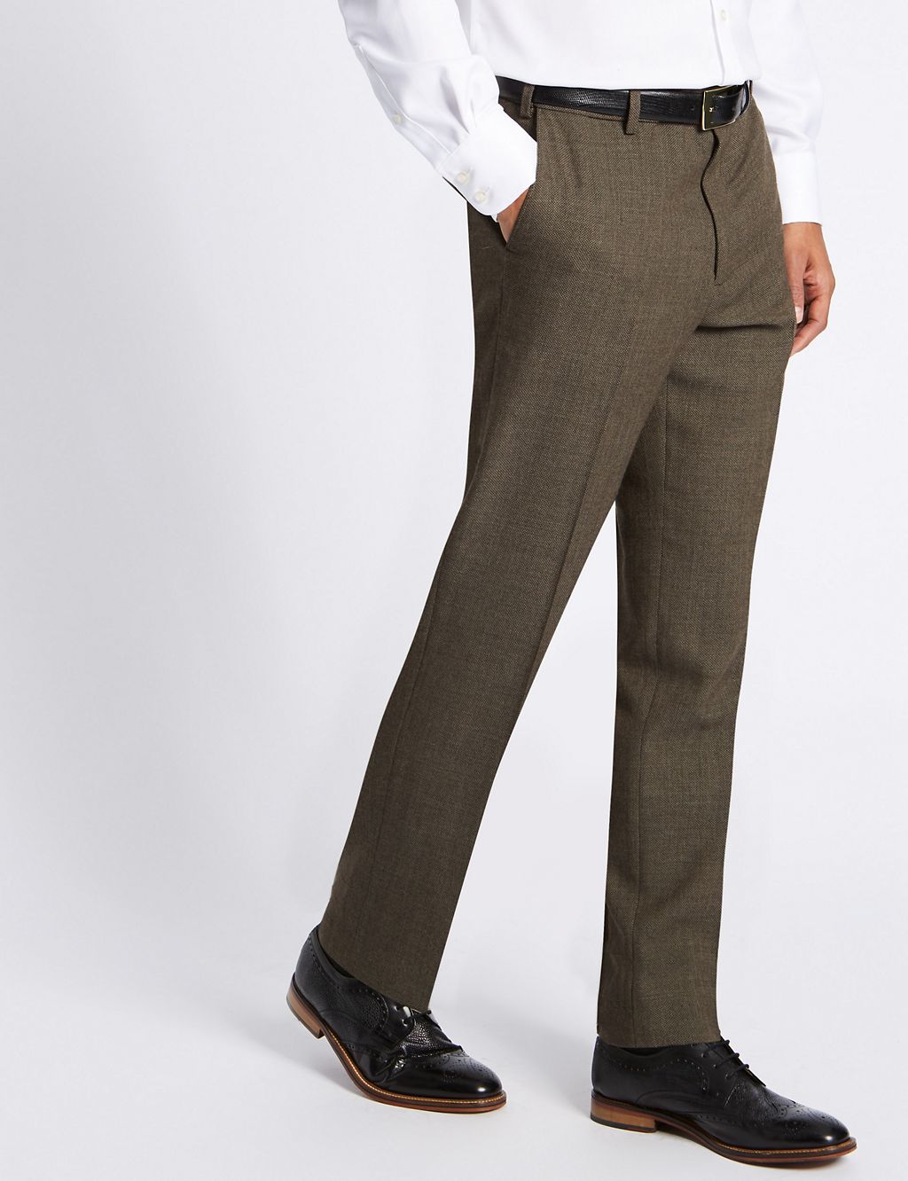Regular Wool Blend Flat Front Trousers 2 of 5