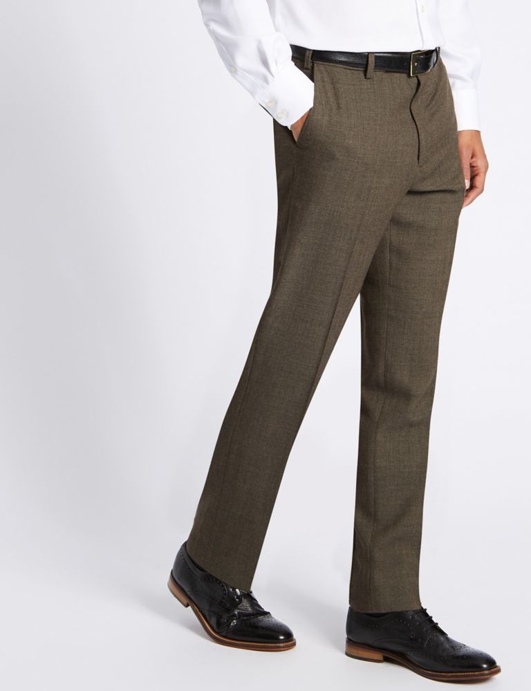 Regular Wool Blend Flat Front Trousers 3 of 5