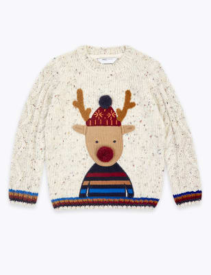 Joules Baby Girls Christmas Jumper White /Cream Reindeer Knitted 3-6 Months New 
