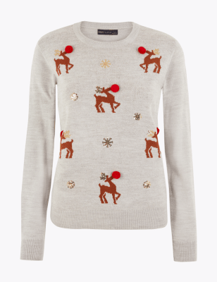 Reindeer Embellished Christmas Jumper Image 2 of 4