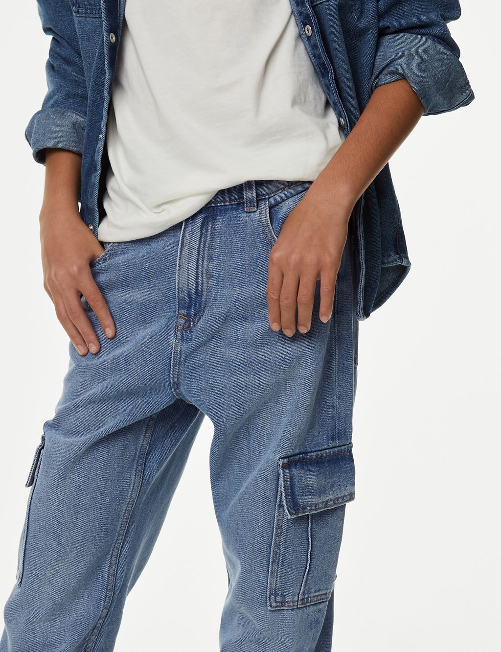 Relaxed Denim Cargo Jeans (6-16 Yrs) 2 of 5