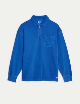 Relaxed Fit Pure Cotton Half Zip Sweatshirt Image 2 of 5