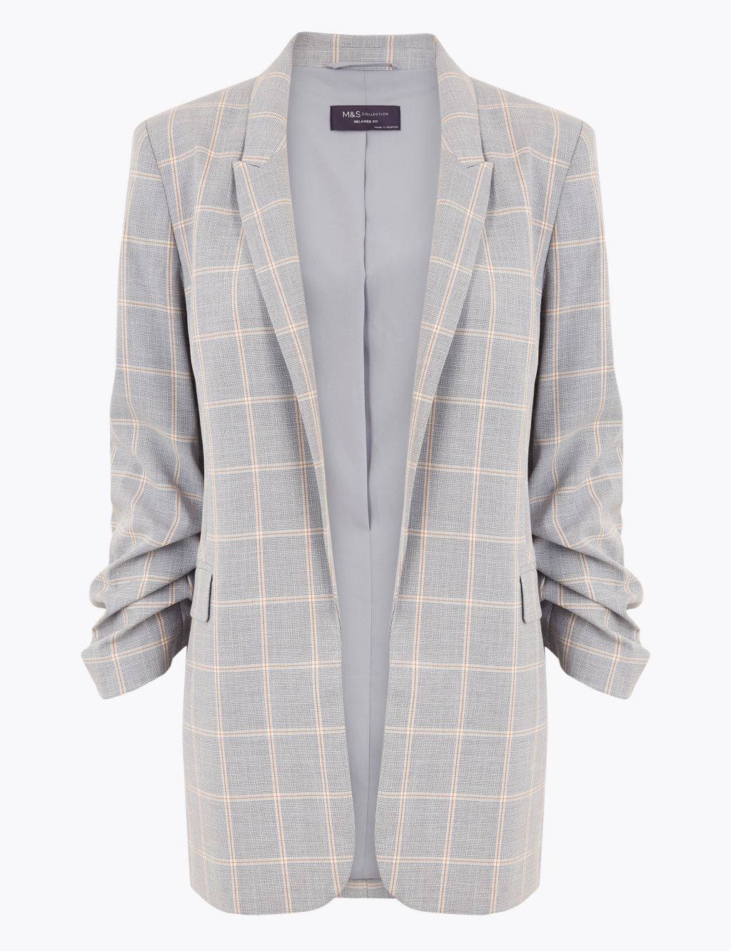 Relaxed Ruched Sleeve Checked Blazer 1 of 6